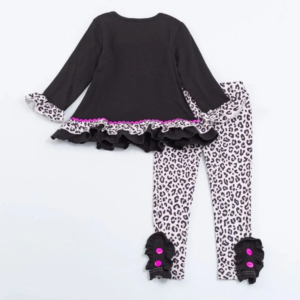 Boutique Pumpkin Ruffle Tunic & Leopard Leggings Girls Outfit Set